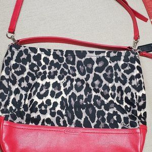 Coach Shoulder bag Ocelot Print & Red Leather